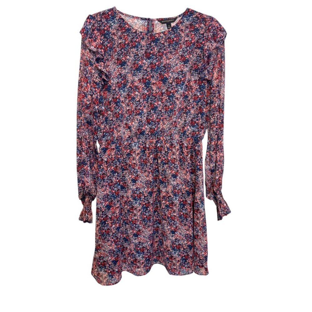 Banana Republic Floral Dress Long Sleeves Ruffle Blue Red